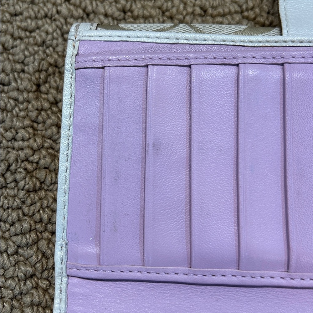 Vintage Coach Turnlock Signature Wallet Bifold Tan Lilac Purple - Picture 8 of 16